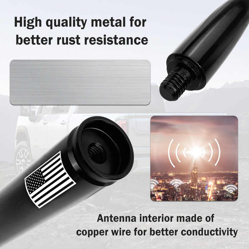 Car Bullet Antenna,Truck Exterior Decoration Accessories Antenna Toppers[New Upgrade Flag Design] AM/FM Radio Signal for Car SUV Truck Most Auto Cars Antenna Accessories Replacement (Black Black