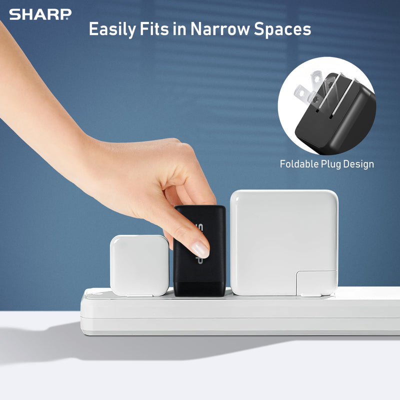 Sharp USB C Charger, 45W, 2 Port (USB A+C) Compact Foldable GaN Fast Charge for iPhone 15/15 Plus/15 Pro/15 Pro Max/14, Galaxy, Pixel 4/3, iPad/iPad Mini - Black