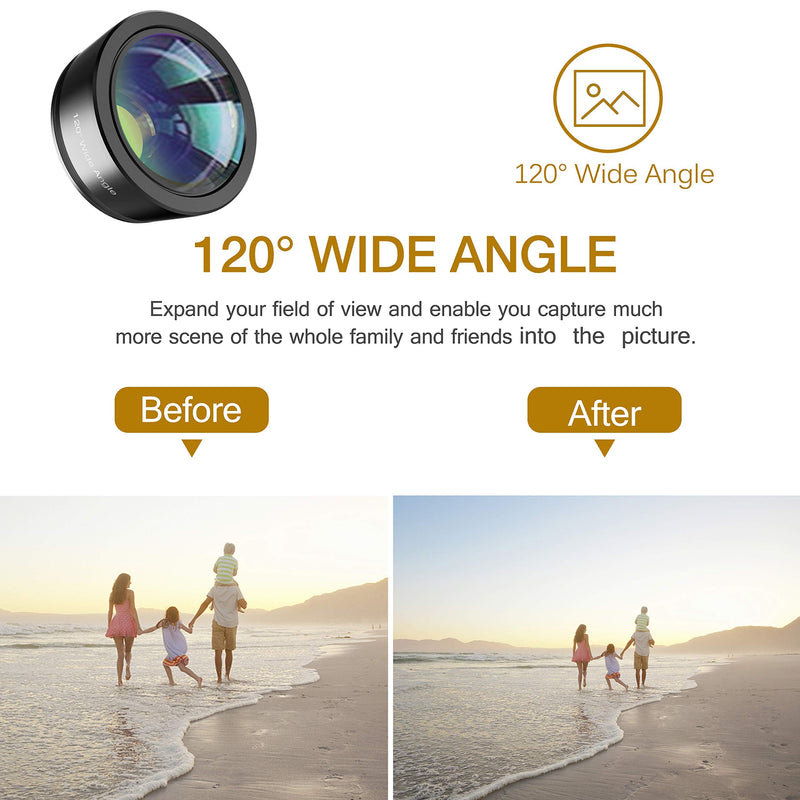 Upgraded 3 in 1 Phone Camera Lens kit-198° Fisheye Lens + Macro Lens + 120° Wide Angle Lens,Clip on Cell Phone Lens Kit Compatible with iPhone Samsung Android Smartphones
