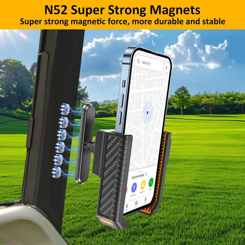 Falafa Magnetic Golf Cart Phone Holder, Universal Phone Mount 2-Pack | 360° Rotatable Magnetic Mount Fits EZGO, Club Car & Yamaha Carts, Compatible with iPhone, Galaxy, Google Pixel & More Orange-2 Pack