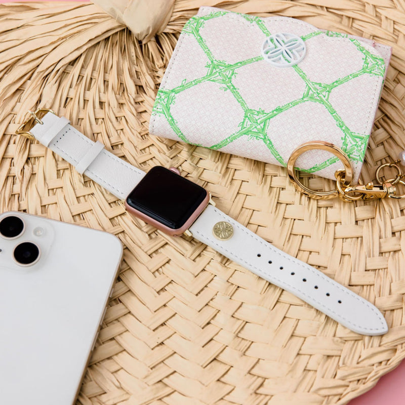 Lilly Pulitzer Genuine Leather Watch Band Sized to Fit 40mm, 44mm, 45mm & 46mm Smartwatches, Compatible with Apple Watch Series 1-6 and SE, Resort White