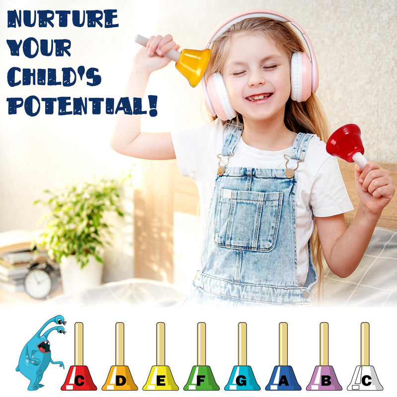 [AUSTRALIA] - MINIARTIS Hand Bells for Kids | Educational Music Toys for Toddlers 8 Notes Colorful Handbells Set | Kids Musical Instrument with 15 Songbook | Great Birthday Gift for Children 