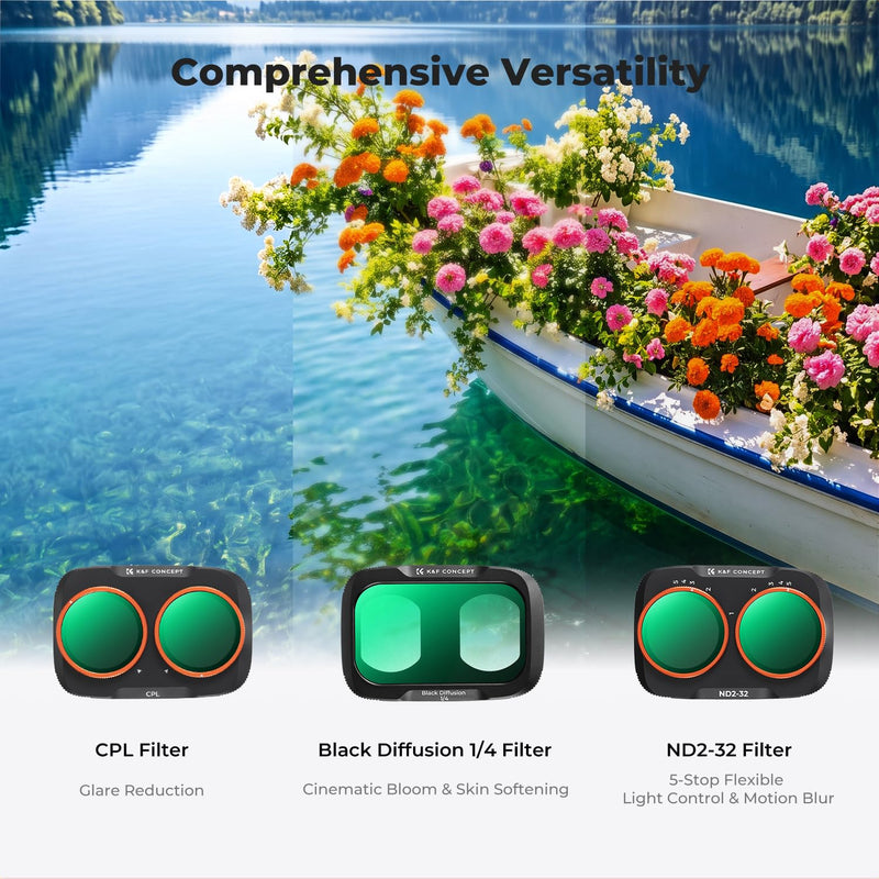 K&F CONCEPT 3-Pack Filter Kit Compatible with DJI Osmo Pocket 4P | CPL + Black Diffusion 1/4 + ND2-32 Filter Set with Snap-fit Mount, Ultra-Slim, Stowable, Versatile for Photography, FD172 CPL+Black Diffusion1/4+ND2-32