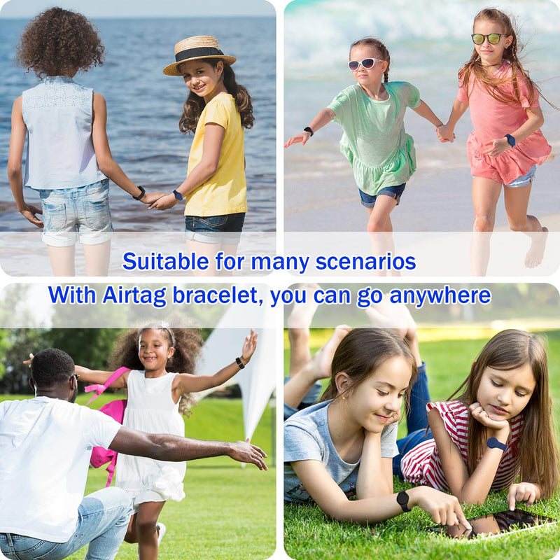 R-fun Waterproof Air Tag Bracelets for Kids [2 Pack] Compatible with Apple Air Tag Finders with Soft Silicone,Anti Lost GPS Item Finders Case Cover for Kids,Night Blue/Black Night Blue/Black