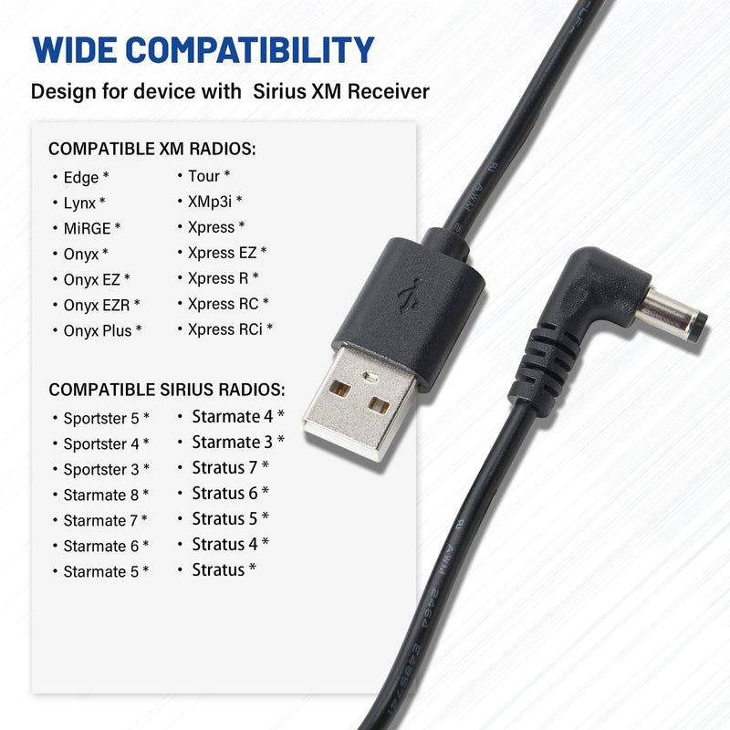 [AUSTRALIA] - 3.2ft USB Power Cord Cable 5 Volt Charger Connector for Sirius XM Radios Receiver for SXVD1(A), XDPIV1, XDPIV2, SDPIV1, XAPV2 XMP3i, SXiV1, SXDV3 Cradles Dock PowerConnect SiriusXM Radio 3.2 ft 