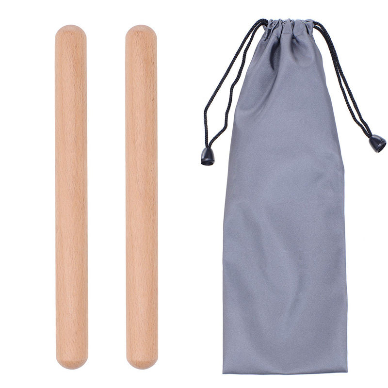 MIHEY 8 Inch Classical Wood Claves Musical Percussion Instrument, Natural Hardwood Rhythm Sticks with a Carry Bag