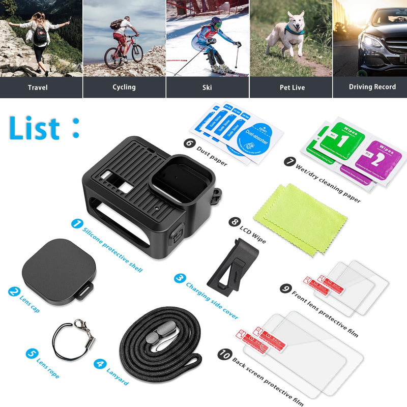 [AUSTRALIA] - FitStill Silicone Sleeve Rubber Case for Go Pro Hero 4K,Protective Housing Case Replace Battery Side Cover&Screen Protectors&Lens Caps&Lanyard for Hero4K 2024 Action Camera Accessories Kit Hero 4K (Silicone Case) 