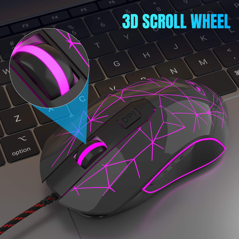 MageGee G6 Wired Gaming Mouse, Ergonomic USB Optical Mouse with 7 Colors Breathing LED Backlit, 6 Adjustable DPI Levels from 600 to 3200 for Laptop PC Computer Games & Work, Black
