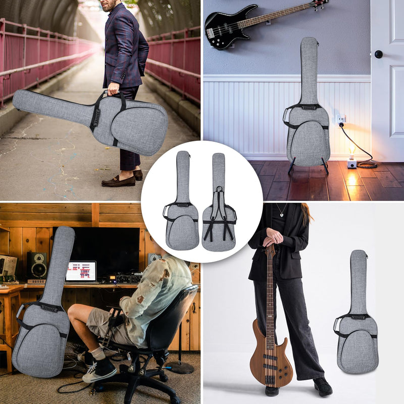 [AUSTRALIA] - MUZNOTE 47 Inch Bass Guitar Bag 0.35 inch Padding Bass Guitar Case Electric Bass Case, Electric Bass Gig Bag Backpack with Neck Strap and Pockets, Grey 