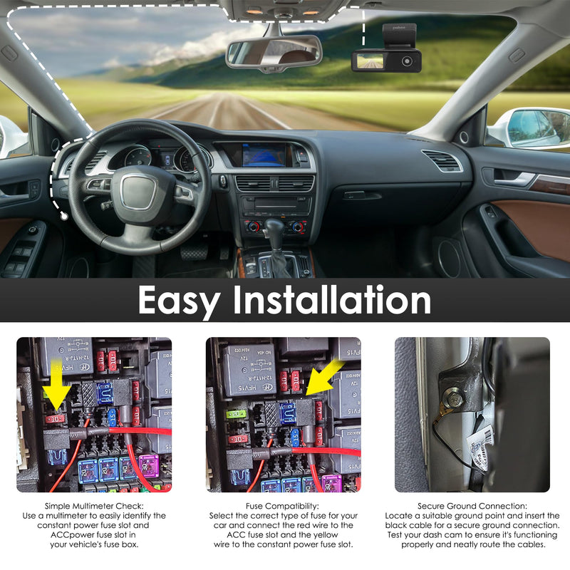 [AUSTRALIA] - Pelsee Dash Cam Hardwire Kit, Full Set Hard Wire Kit Fuse for P1 Duo Dash Cam Only, 12V-24V to 5V Car Dash Camera Charger Power Cord, 4 Fuse Cable and Installation Tool 
