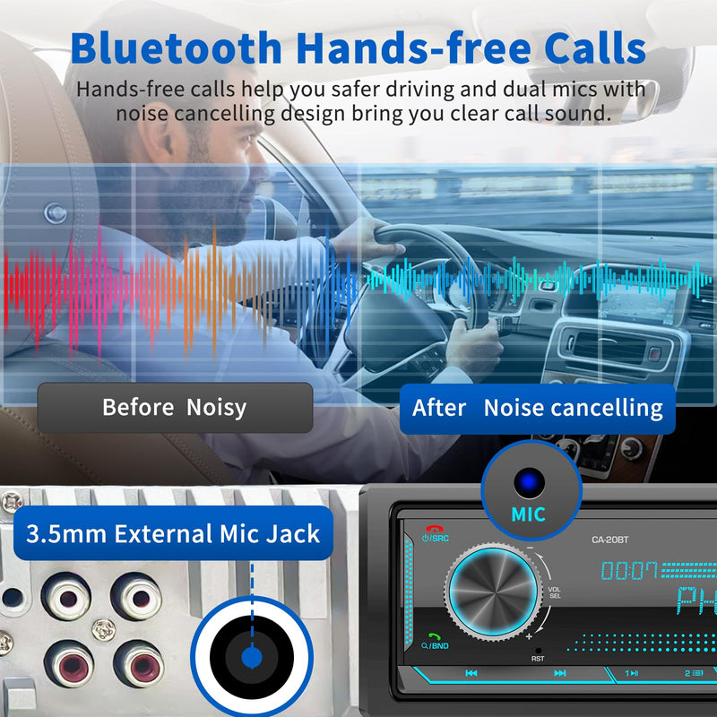 Single Din Car Stereo Receiver: Indash Bluetooth Car Radio System | LCD Display FM AM USB SD AUX MP3 APP Remote 2.1A Quick Charge Pre-Amp