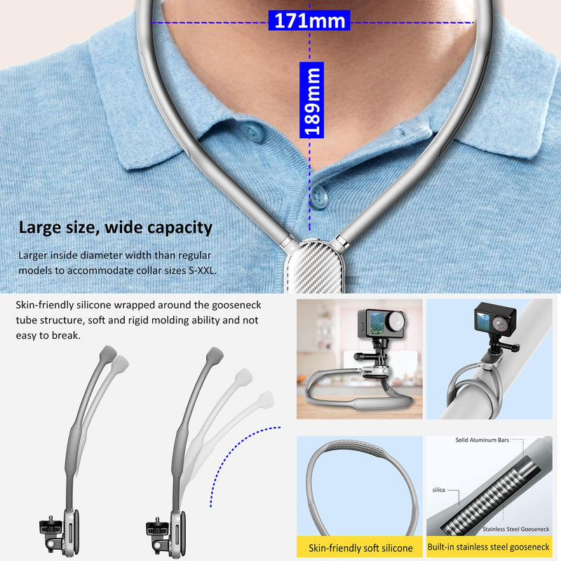 Premium Neck Phone Holder with Fill Light & Remote- POV/Vlog Chest Phone Tripod Mount w/ Anti-Shake Strap for Hands-Free Recording – Compatible with iPhone 16 15 14 13 12 Series, Andriod Cell Phones