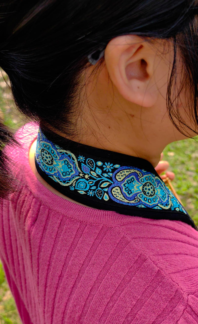 lightstar IRIN Embroidery Saxophone Neck Strap - (Comfort, Breathable, Metal Swivel Snap Hook) Sax Neck Strap for Alto Tenor Blue Totem