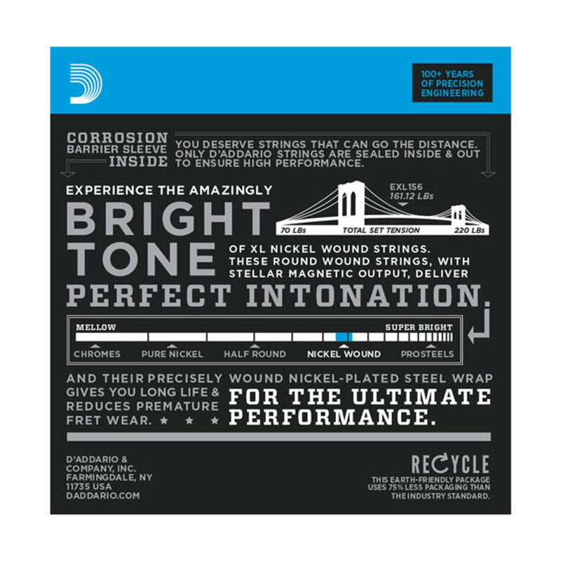 [AUSTRALIA] - D'Addario XL156 Nickel Wound Electric Guitar/Nickel Wound Bass Strings, Fender Nickel Wound Bass VI, 24-84 