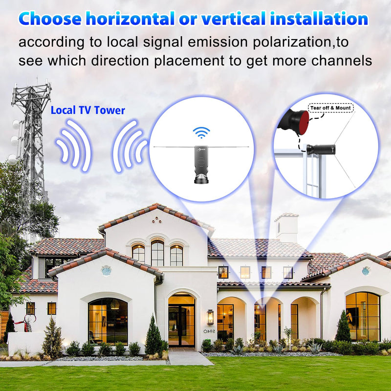 Rabbit Ears Antenna Long Range Reception with Amplifier TV Antenna for Smart TV Indoor, HD Antenna for TV Indoor 4k, Digital Antenna for Smart TV Support All Free HDTV Channels