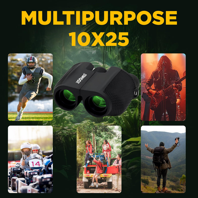 10x25 High-Powered Compact Binoculars for Adults – Long Range Bird Watching, Travel for Cruise Ship, Lightweight Small for Hiking, Sports & Outdoor Adventures 10x25 Black Binoculars