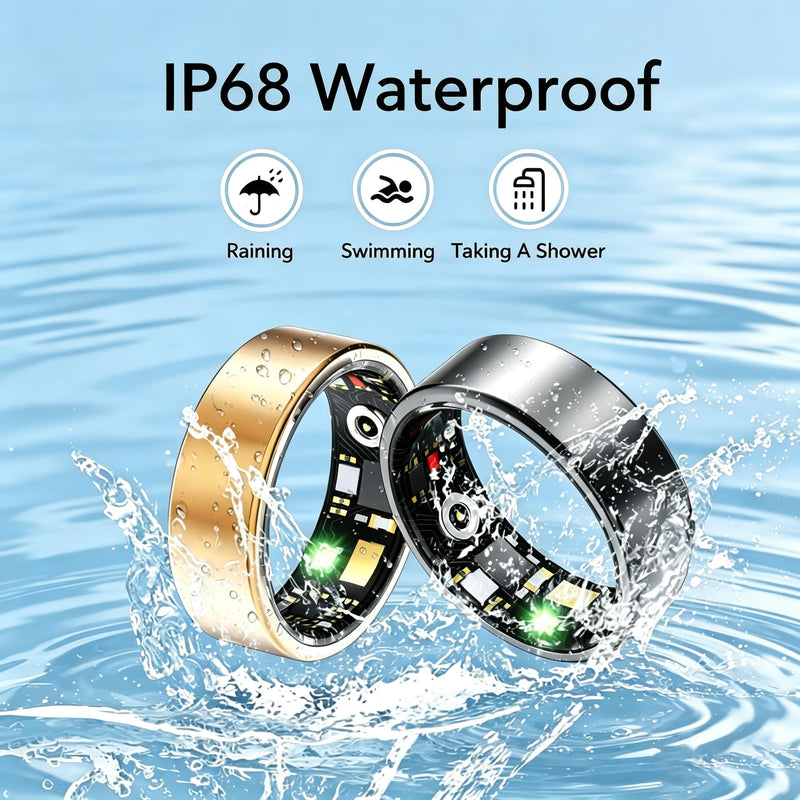 Smart Ring Health & Fitness for Men & Women-Tracker Sleep, Heart Rate & SpO₂ Monitoring, Stress & Activity,Women’s Health Support Long Lasting Battery Sleep Ring, Waterproof,No APP Fee(Gold, 7)
