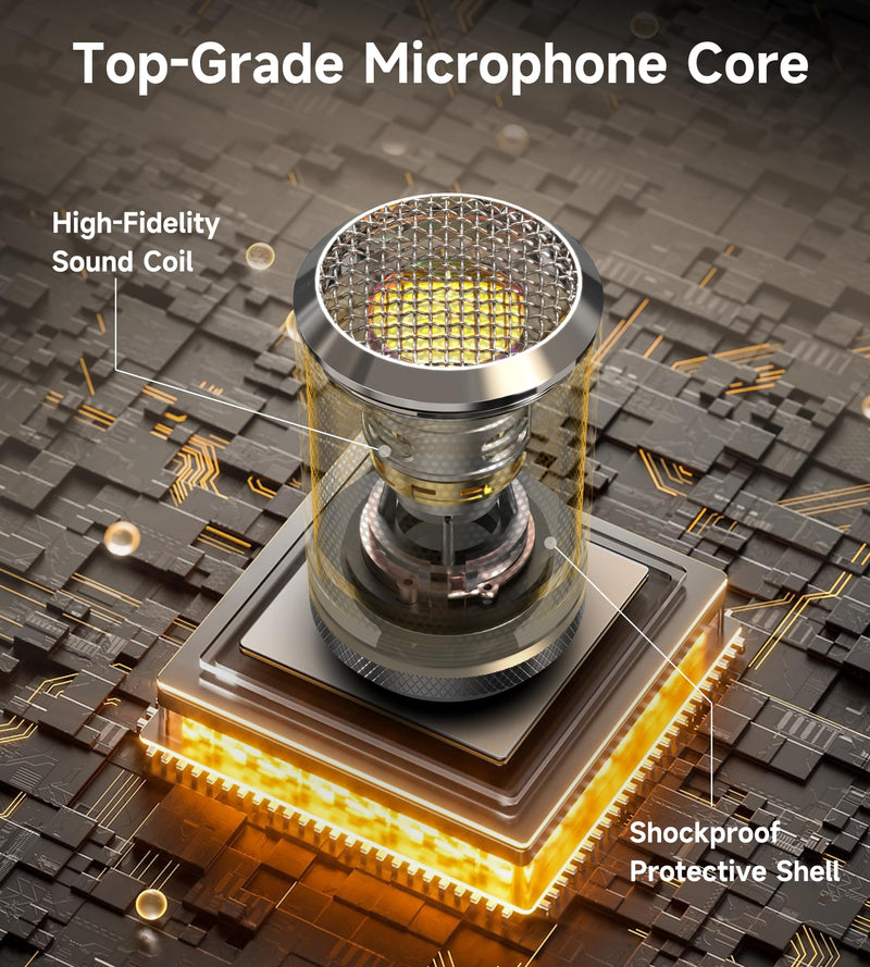 Wireless Microphone, Metal Dynamic Mic System with One-to-One Chip Connection and Rechargeable Receiver, 40H Duration, 200FT Range Receiving, Less Latency Karaoke Microphone for Singing