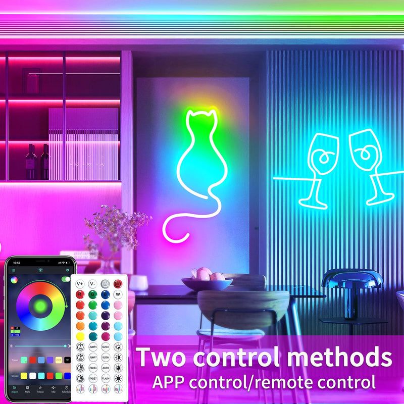 16.4ft 24V RGB LED neon Rope Lights with Remote APP Control IP65 Waterproof Flexible Neon LED Strip Lights LED neon Rope Lights for Bedroom Room Outdoors Decor 16.4FT