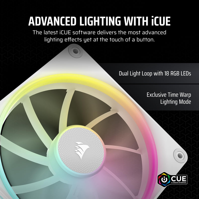 CORSAIR iCUE Link LX140 RGB 140mm PWM Fan Single Pack – Dual Light Loops – Requires iCUE Link System Hub (Sold Separately) – CORSAIR AirGuide Technology – White 1 x 140mm