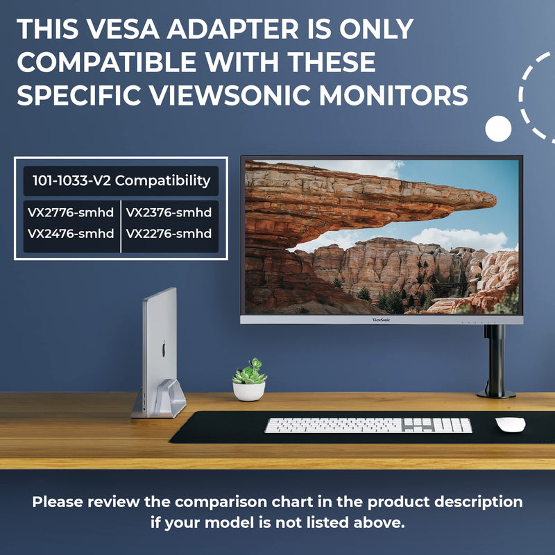 HumanCentric VESA Mount Adapter for Viewsonic VXSeries 75x75 & 100x100mm | VX2776, VX2476, VX2376, VX2276-smhd, Does Not Work with Models Ending in -2, 75x75 & 100x100mm Patterns, Viewsonic Adapter