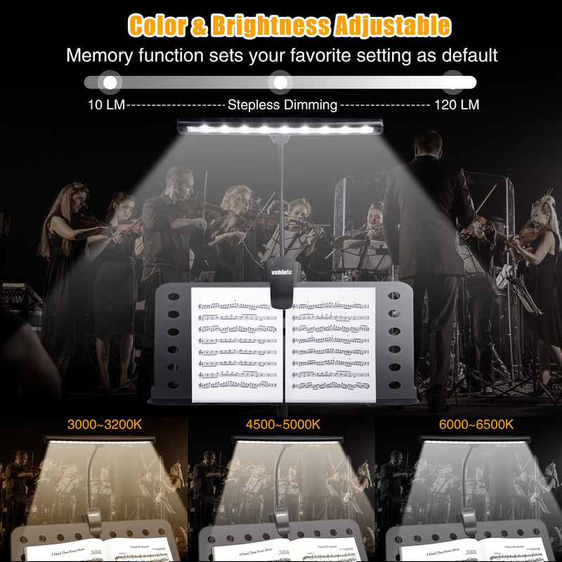 Clip On Music Stand Light,18LED Rechargeable Piano Light, Orchestra Light 3 Colors & 2 Levels Brightness Settings,Perfect for Piano, Keyboard,Orchestra,DJ,Craft and Reading