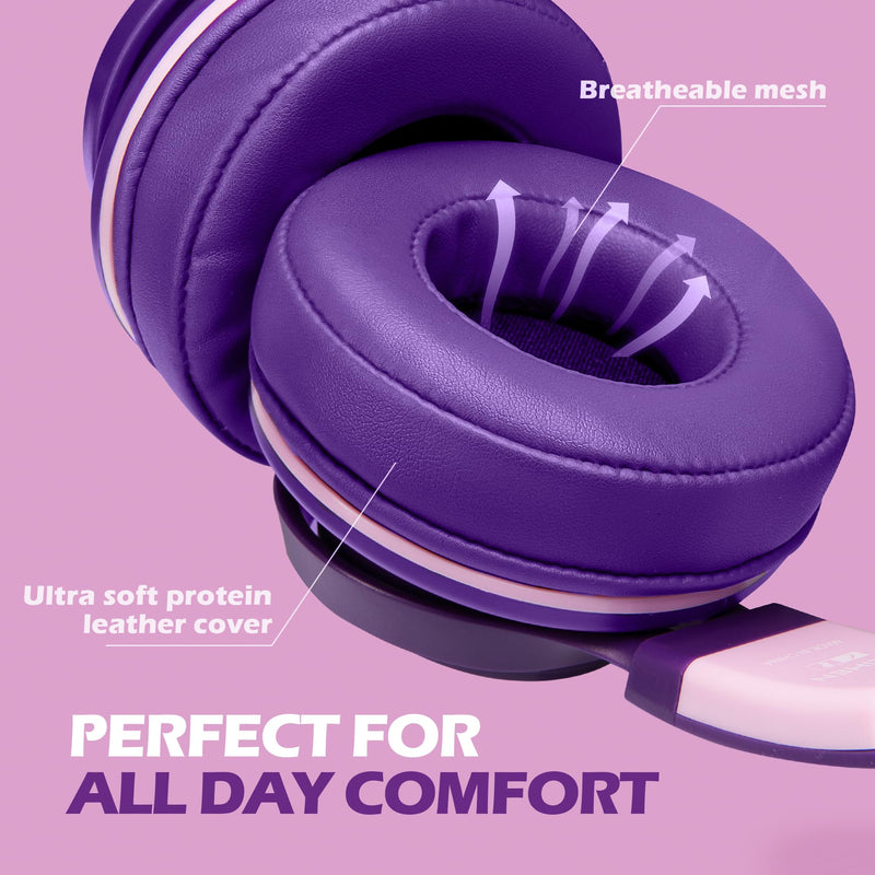 [AUSTRALIA] - AILIHEN C8 Girls Headphones, On-Ear Headphones Wired with Microphone and Volume Control Foldable Corded Stereo 3.5mm Headset for Girls School Chromebook Laptop Computer PC Tablets Travel (Purple Pink) Purple Pink 
