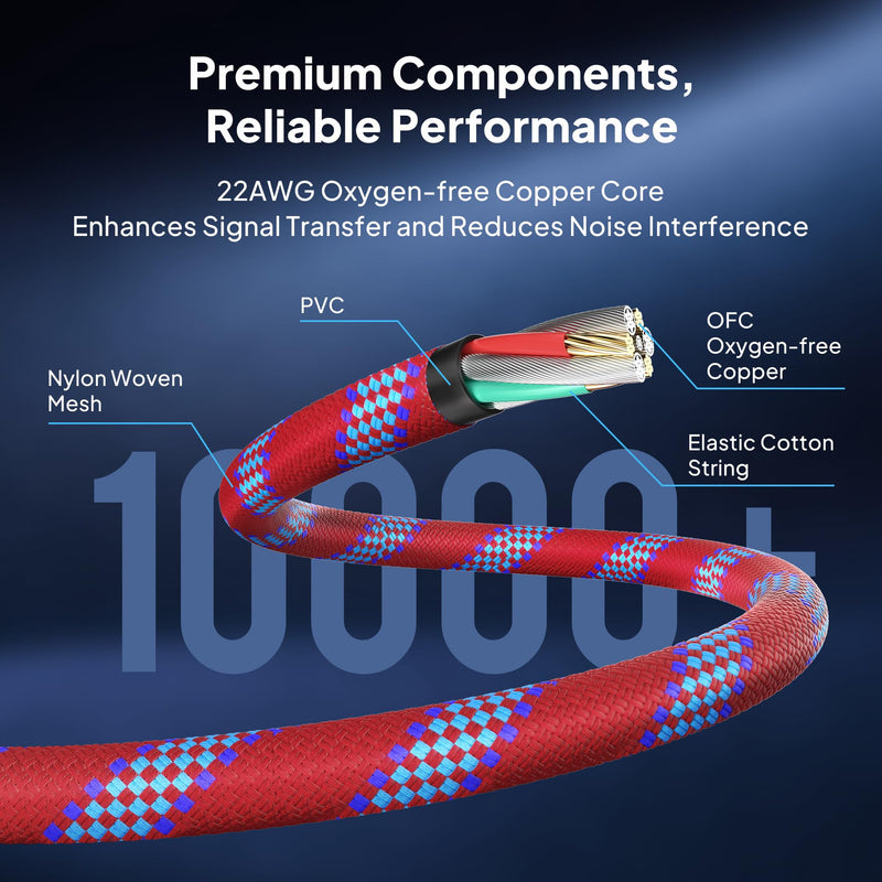 Elebase TS Guitar Cord 9M/30FT 2Pack,Rainbow 1/4 inch Male to 6.35mm Male Bass Cable,Straight Quarter Inch Audio Accessories for Keyboard,AMP,Pedals,Electric Guitar,Equalizer,Speaker 30FT/9M Straight