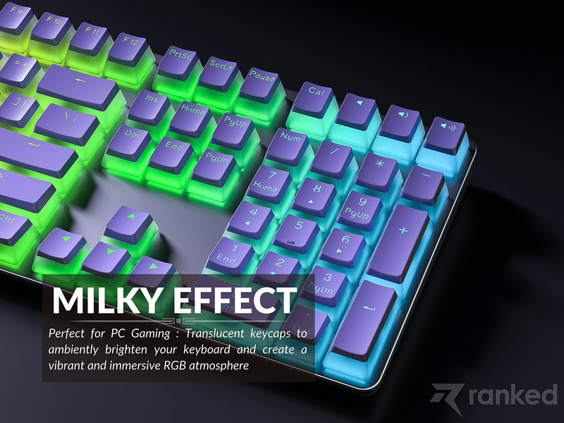 Ranked Pudding PBT Keycaps | 112 Double Shot Translucent ANSI US & ISO Layout | OEM Profile for RGB Mechanical Gaming Keyboard (Lavender) 112 Keys Lavender