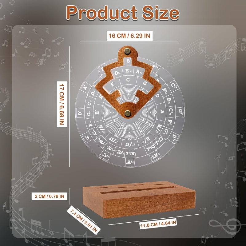 Light Up Circle of Fifths Wheel, Acrylic Wooden Chord Wheel Melody Tool with Guitar Pick Holder, Gift for Musical Beginners Musicians for Musical Learning and Songwriting Color: Light up Circle of Fifths Wheel