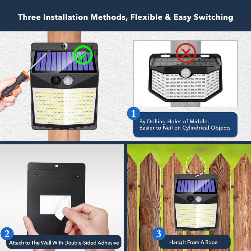 [AUSTRALIA] - Solar Lights Outdoor Motion Sensor - Solar Motion Detector Lamps for Outside, 238 LED with 300° Angle Illumination and 3 Lighting Modes, IP65 Waterproof Solar-Powered for Garden, Patio, Yard [4 Pack] [4 Pack] 