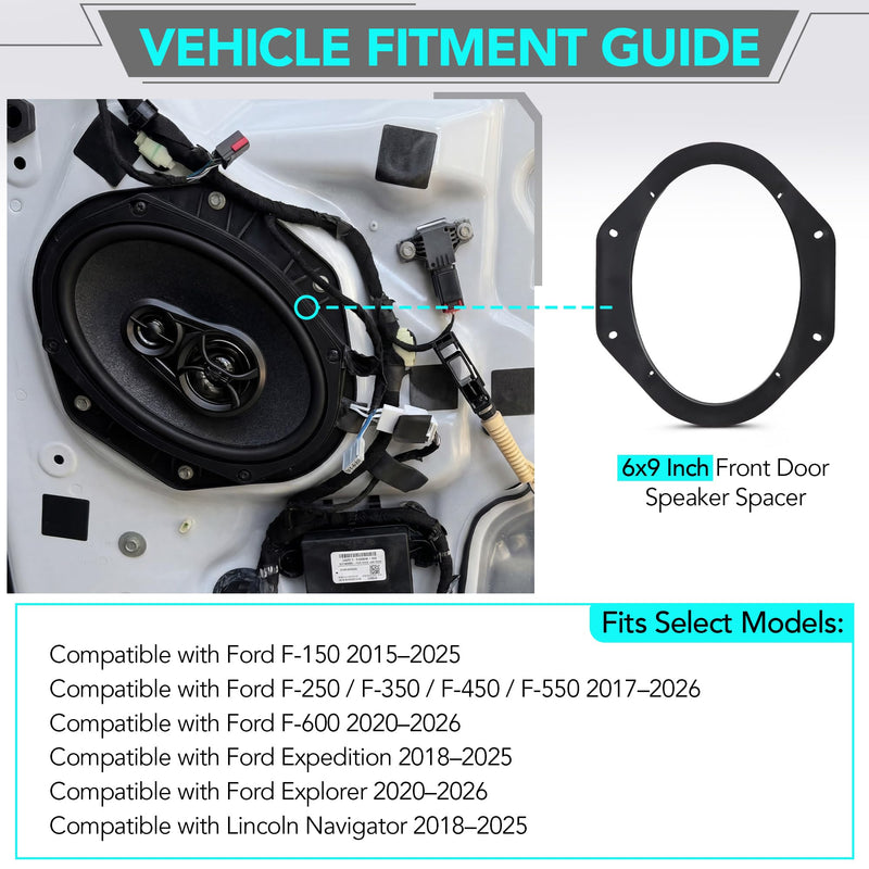 Enhon 6x9 Front Speaker Adapter Mount Brackets with Wire Harness Compatible with Ford 2015-2026 F150/F250/F350/F450/F550/F600/Expedition/Explorer, Front Door Speaker Mount Plates