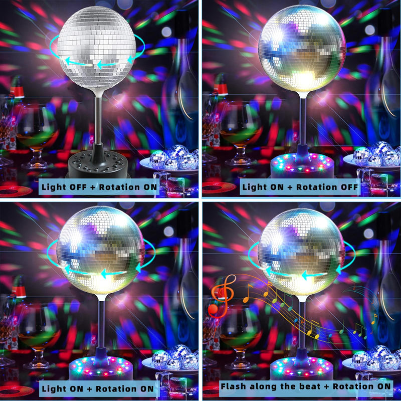 Remote RGBW Rotating Mirror Ball Light,5-10RPM Adjustable Speed Light Up Spinner 23 LED Disco Motor with 6" Mirror Ball for Birthday Party Decor