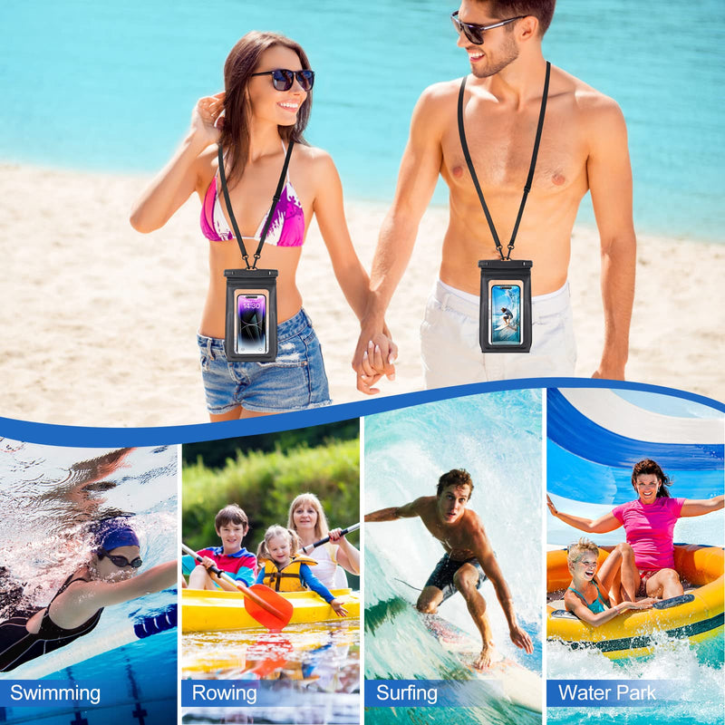 [AUSTRALIA] - 2 Pack Waterproof Phone Pouch Floating Large Waterproof Cellphone Dry Bag Case for iPhone 14 13 12 11 Pro Max XS XR X Galaxy S21 Samsung S22 Up to 7", PVC IPX8 Underwater HD Touch Phone Protector Black+Black 