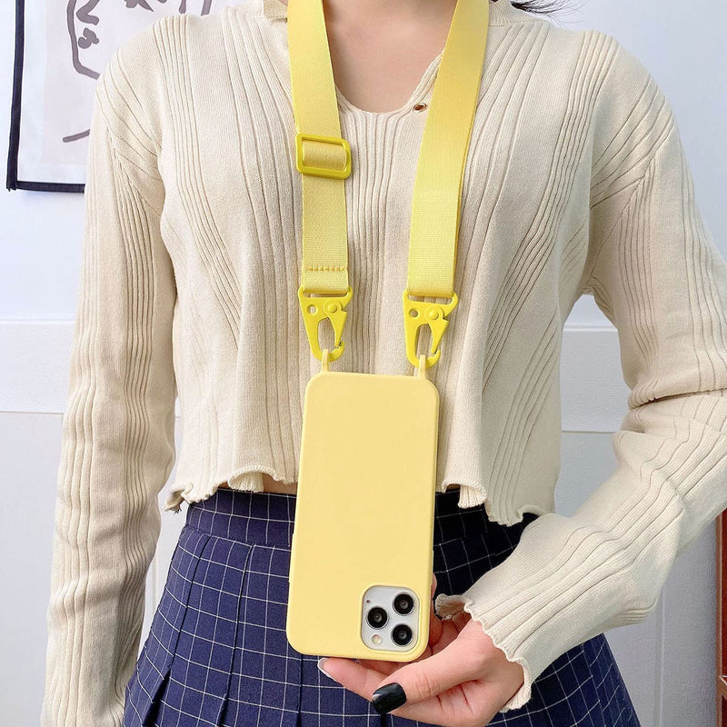 for iPhone 15 Pro Max,Crossbody Phone Case with Shoulder Strap Soft Silicone Case with Adjustable Lanyard Cute Cool Wireless Charging Shockproof Protector for Women Girls Yellow