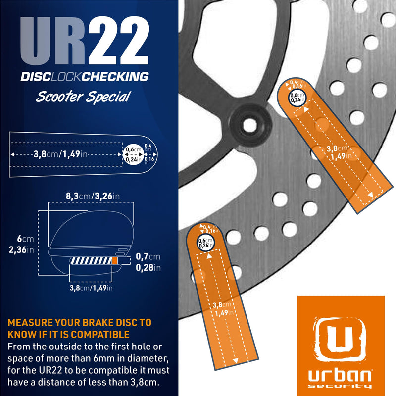 URBAN UR22 Alarm Disc Lock 120db ON/Off, Warning Function A+ Sensitivity Replaceable Alarm Module, High-end Waterproof, Longlife Battery, Electronic Reminder, Can be Carried with Bracket, Universal Metal