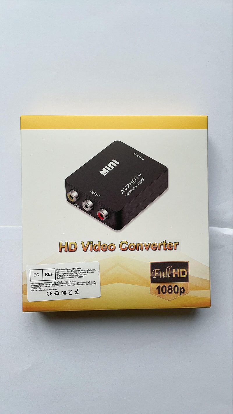 RCA to HDMI Converter, 1080P RCA Composite CVBS AV to HDMI Video Audio Converter Adapter Compatible with N64 Wii PS2 Xbox VHS VCR Camera DVD, Support PAL/NTSC with HDMI and USB Power Cable Converter(With HDMI Cable)