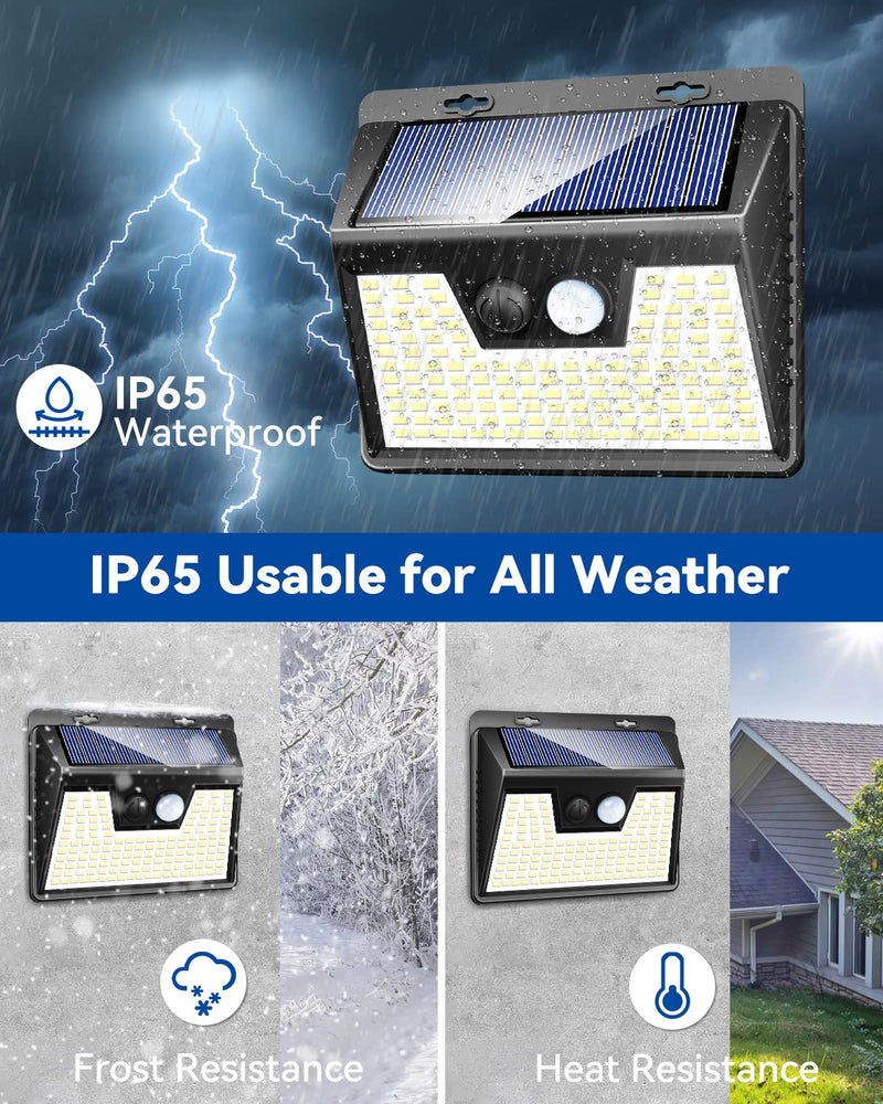 Peasur Solar Lights Outdoor Motion Sensor, 6 Pack 140 LED Solar Powered Fence Light Waterproof, 3 Modes Security Wall Lighting for Outside Yard Deck Garden Black Frame