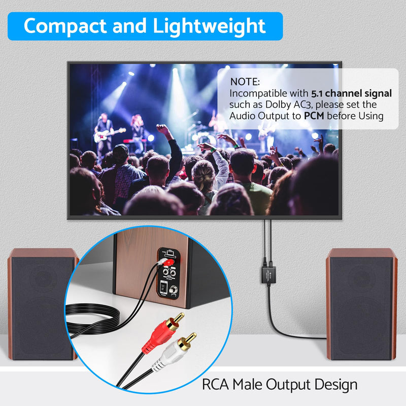 Optical to RCA Converter,eSynic 192 KHZ Digital to Analog Audio Converter Portable Optical to RCA Adapter 2.1m Optical Audio to RCA Cable Aluminium Alloy Shell DAC Converter for HDTV Blue-ray PS4 etc 192KHZ Style-A