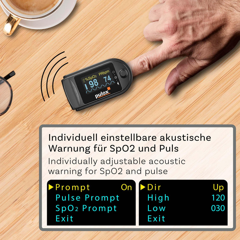 [AUSTRALIA] - Pulse oximeter PULOX PO-200A with switchable alarm function and pulse tone incl. Accessories *Colour selection possible, black 