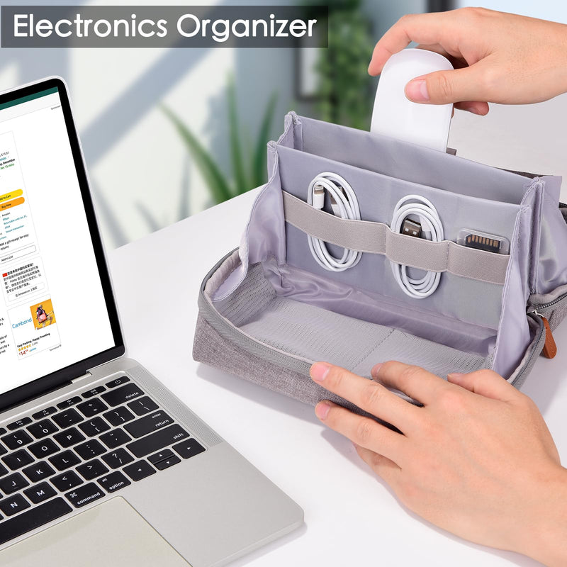 DDgro Electronics Organizer Travel Pouch - Perfect Accessory Bag for Electronics, MacBook Charger & Cords, Cables, Hard Drive (Light Grey-Brown) Light Grey-Brown