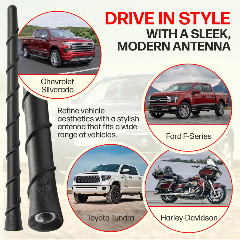 Votex Universal Short Rubber Spiral 8" Antenna Kit – Enhanced Reception, Carwash Proof, Flexible and Durable with Tuned Copper Coil and Stainless Steel Threading – for Trucks, Cars & SUVs, (Black)