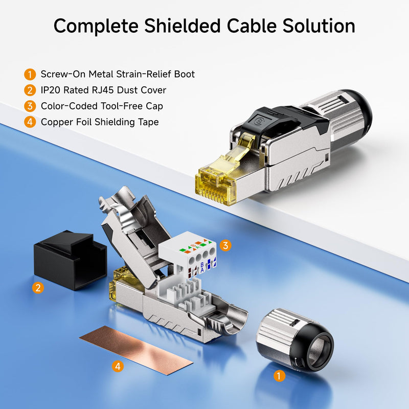 Cable Matters 40Gbps 6-Pack Tool Free Shielded RJ45 Cat 8 Termination Plug | Cat8 Field Termination Plug, Cat 8 Connector, Cat8 Plug