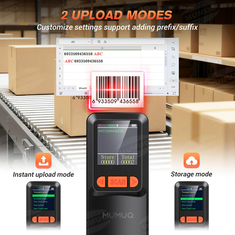 Wireless Barcode Scanner Mini Bluetooth 1D 2D QR Bar Code Scanner 3-in-1 Bluetooth & 2.4G & USB Wire Barcode Reader Compatible with Windows Android iOS Tablet PC (with LCD Screen)