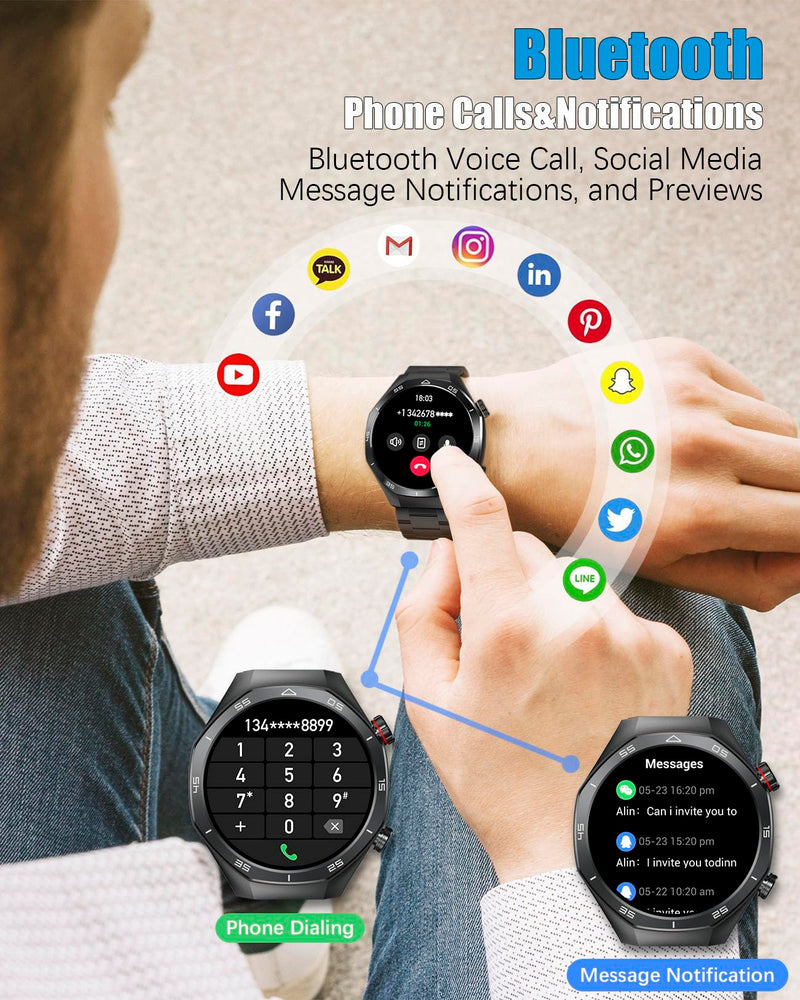 Men's Smart Watch 1.52" HD Touch Screen Sports Fitness Tracker with Bluetooth Calls IP67 Waterproof Smartwatch for Men 24/7 Heart Rate/Blood Pressure/Sleep Monitor, Support for Android iOS (Black) Black