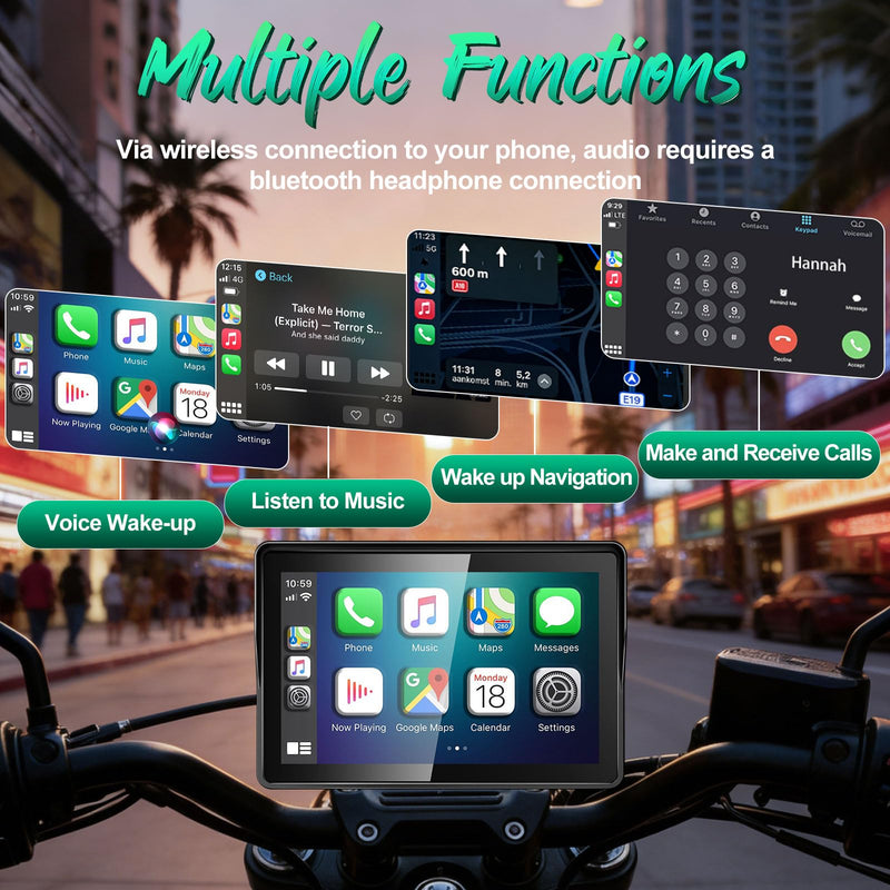 2026 YZW GPS Carplay 5 inch for Motorcycle with Wireless CarPlay & Android Auto, IP69K Waterproof Touch Screen, GPS Navigation, Supports Bluetooth, Siri/Google Voice Control, Custom Boot Logo, Bracket 5 Inch Screen+Mounting Bracket