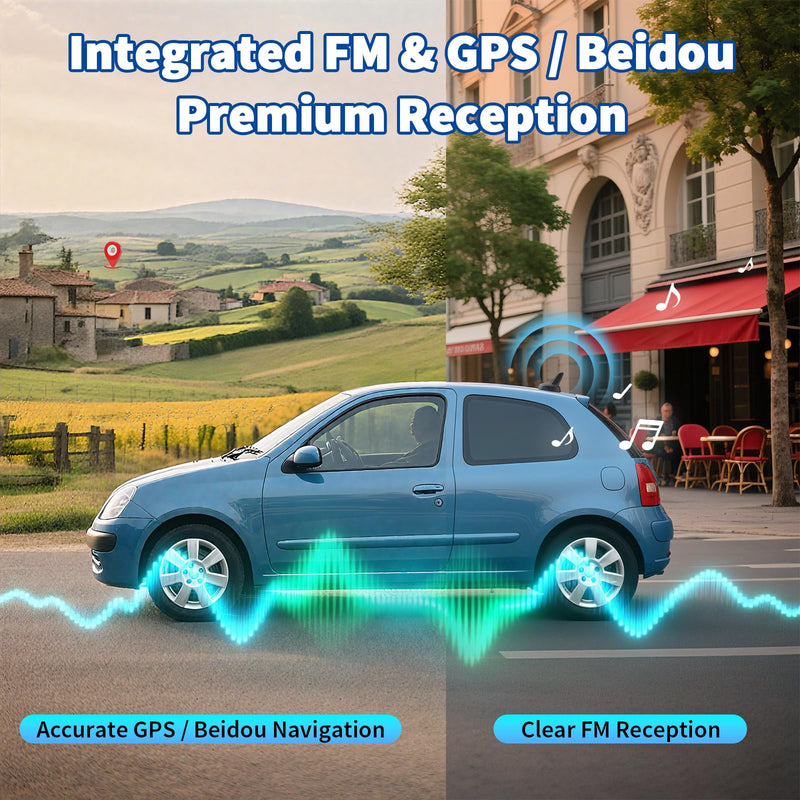 Bingfu Shark Fin Antenna FM AM Radio GPS BeiDou GNSS with 28dB LNA IP65 Waterproof 9-16V Wide Voltage for Car Truck RV Black