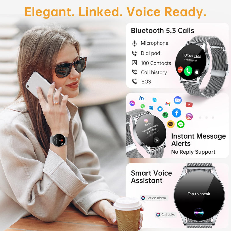 Smart Watch for Women, 1.32" AMOLED Smartwatch with AI Voice Assistant & Translator, Fitness Tracker with Heart Rate Sleep SpO2 Monitor, Bluetooth Call, 153 Sports, IP68, iOS Android Silver