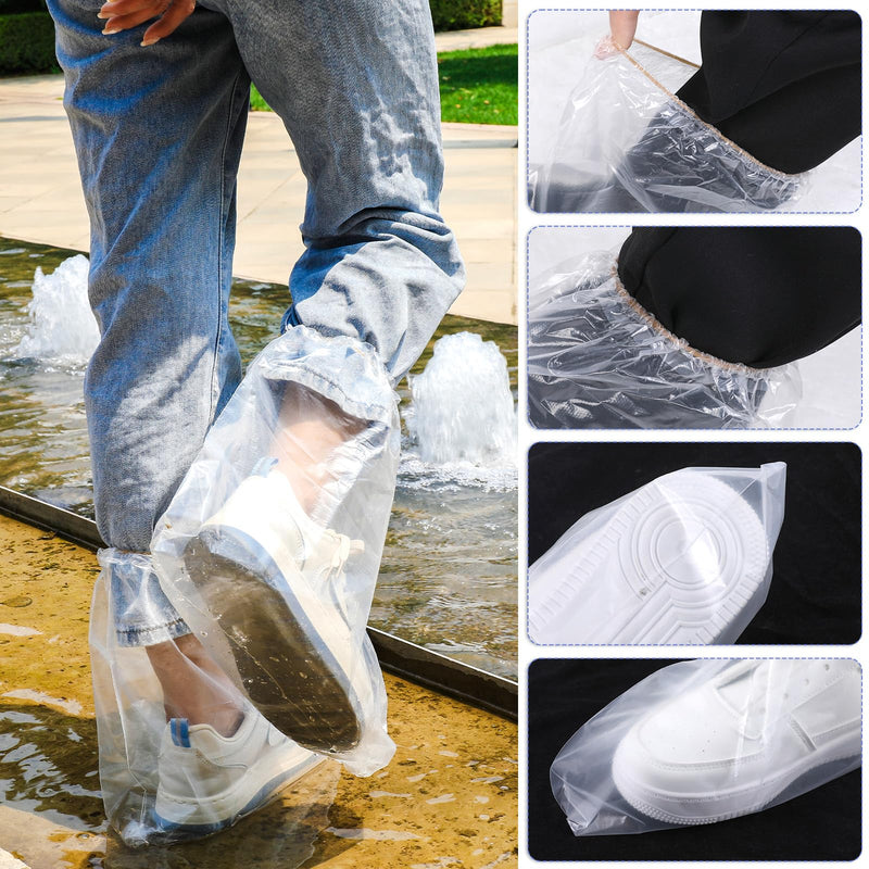 5 Pairs Waterproof Rain Shoe Covers with Elastic Band, Disposable Boot Covers for Men and Women, Transparent Overshoes Waterproof Non-Slip for Outdoor Camping