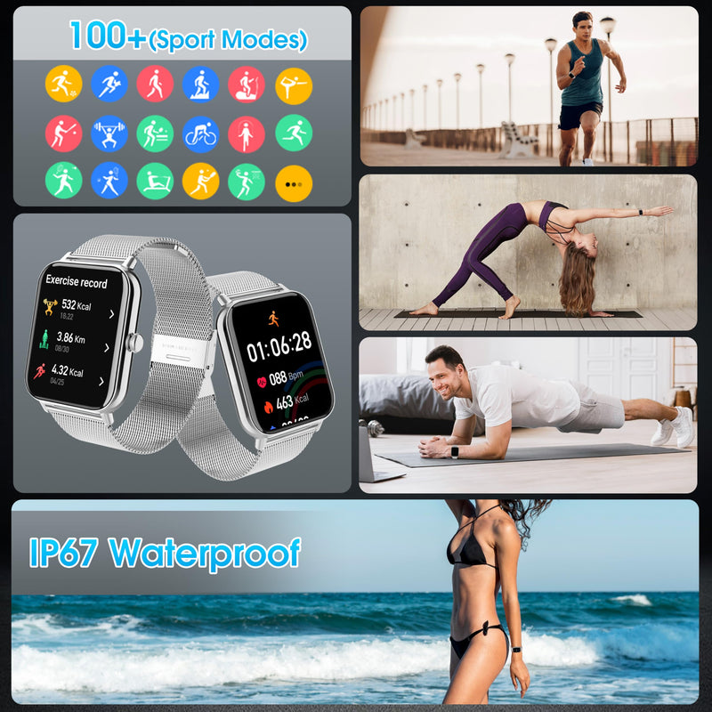 x2 Smart Watch, 1.83" HD with Calls and Messages/Heart Rate/Sleep/Female Cycle,Fitness Tracker Smartwatch for Android/iOS Compatible,Silver & Rose Gold